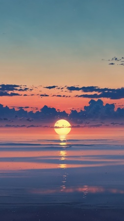 beach sunset wallpaper, sunset hour, sea view, background for mobile wallpaper (vertical)