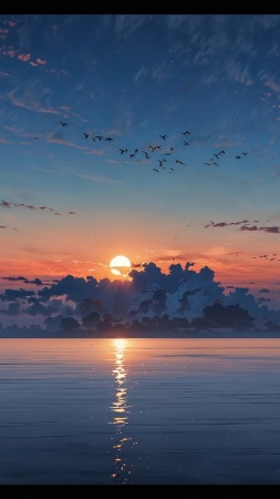 beach sunset wallpaper, twilight beach, waves crashing, background for mobile wallpaper (vertical)