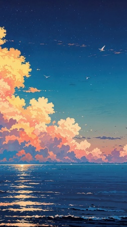 sunset wallpaper wallpaper, evening light, horizon line, background for mobile wallpaper (vertical)