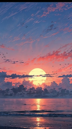 sunset wallpaper wallpaper, ocean views, seaside view, background for mobile wallpaper (vertical)