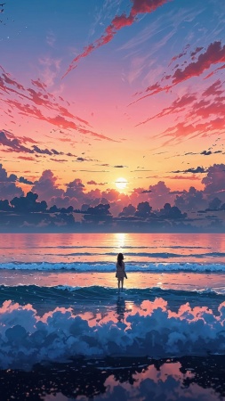 sunset wallpaper wallpaper, colorful clouds, coastal landscape, background for mobile wallpaper (vertical)