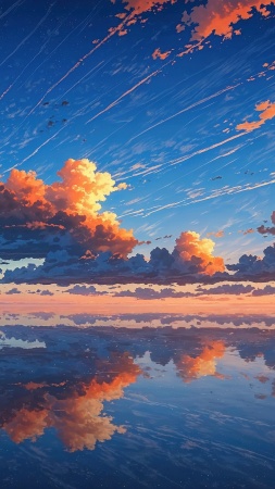 sunset wallpaper wallpaper, tranquil sea, colorful sky, background for mobile wallpaper (vertical)