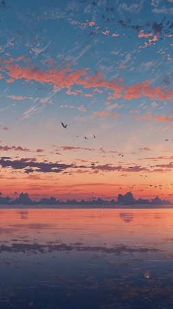 sunset wallpaper wallpaper, evening light, tranquil sea, background for mobile wallpaper (vertical)