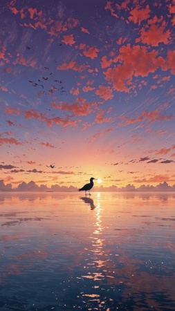 sunset wallpaper wallpaper, golden sky, tranquil sea, background for mobile wallpaper (vertical)