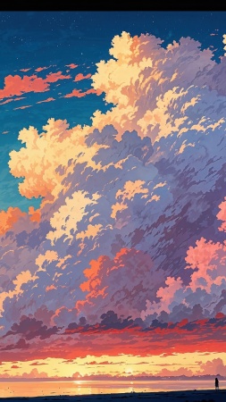 sunset wallpaper wallpaper, tranquil sea, nature beauty, background for mobile wallpaper (vertical)