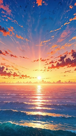 orange sky wallpaper, colorful clouds, reflective water, background for mobile wallpaper (vertical)