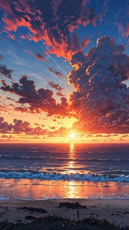 colorful clouds wallpaper, beautiful ocean view, twilight colors, background for mobile wallpaper (vertical)