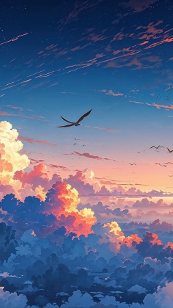 colorful sky wallpaper, warm colors, tranquil sea, background for mobile wallpaper (vertical)