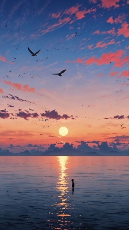 colorful sky wallpaper, nature landscape, tranquil sea, background for mobile wallpaper (vertical)