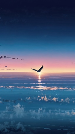 beach horizon wallpaper, colorful clouds, beautiful sunset, background for mobile wallpaper (vertical)