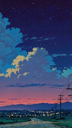 night wallpaper wallpaper, power line, starry night, background for mobile wallpaper (vertical)