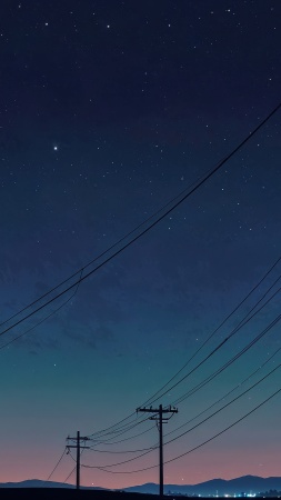 power line wallpaper, nighttime, atmospheric, background for mobile wallpaper (vertical)