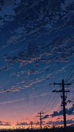 power line wallpaper, night photography, nighttime, background for mobile wallpaper (vertical)