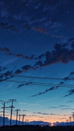 power line wallpaper, stars at night, cosmic beauty, background for mobile wallpaper (vertical)