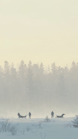 snowy wallpaper, sleigh, cozy fireside, background for mobile wallpaper (vertical)