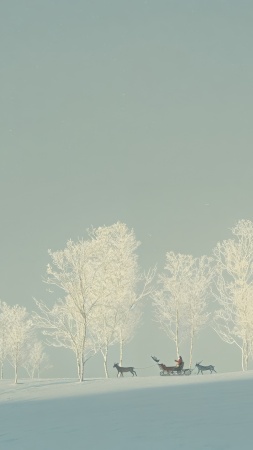 christmas reindeers wallpaper, snowy, winter wonderland scene, background for mobile wallpaper (vertical)