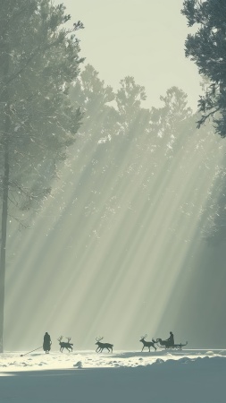 christmas reindeers wallpaper, snowy, cozy cabin, background for mobile wallpaper (vertical)