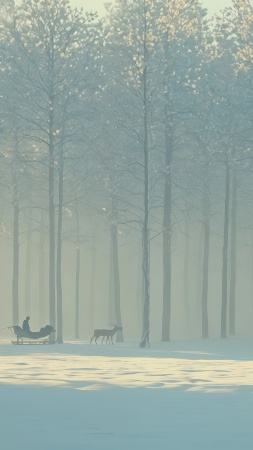 christmas reindeers wallpaper, snowy, snowflakes, background for mobile wallpaper (vertical)