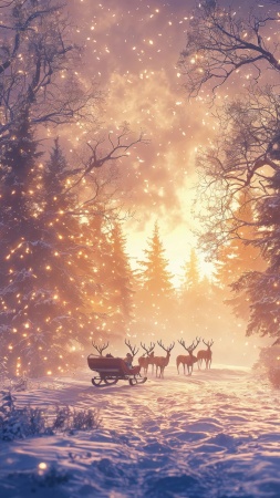 christmas reindeers wallpaper, snowy, snowflakes, background for mobile wallpaper (vertical)