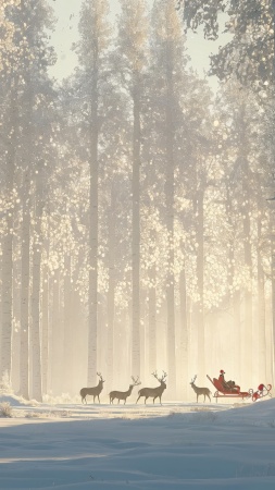 christmas reindeers wallpaper, snowy, festive decorations, background for mobile wallpaper (vertical)