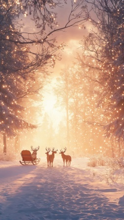 christmas reindeers wallpaper, snowy, festive decorations, background for mobile wallpaper (vertical)
