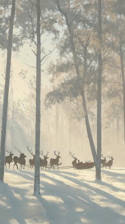 christmas reindeers wallpaper, snowy, festive decorations, background for mobile wallpaper (vertical)