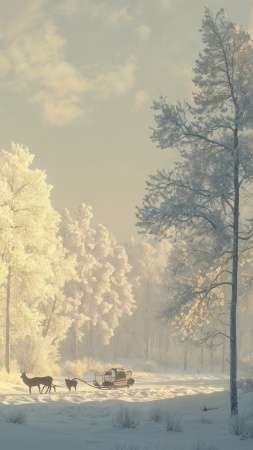 christmas reindeers wallpaper, snowy, festive snow, background for mobile wallpaper (vertical)