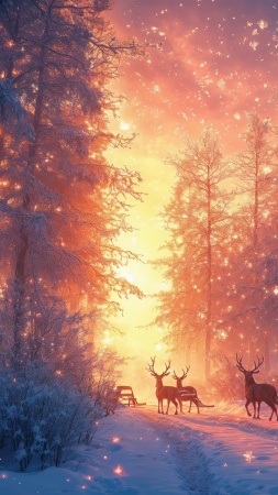 christmas reindeers wallpaper, winter wonderland decorations, cozy cabins, background for mobile wallpaper (vertical)