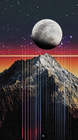 retrowave wallpaper, neon colors, starry skies, background for mobile wallpaper (vertical)