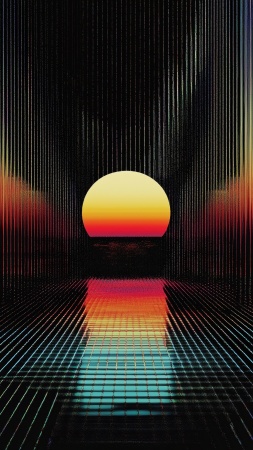 retrowave wallpaper, neon colors, synthwave, background for mobile wallpaper (vertical)