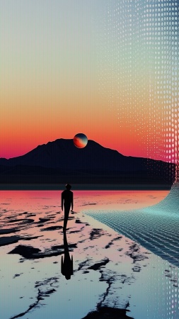 retrowave wallpaper, vaporwave, neon colors, background for mobile wallpaper (vertical)