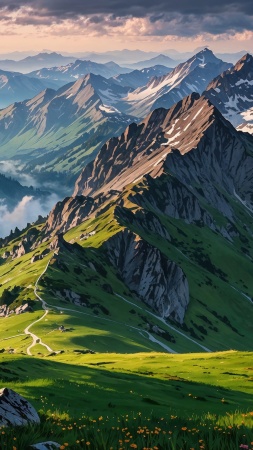 alps wallpaper, mountains, hiking trails, background for mobile wallpaper (vertical)