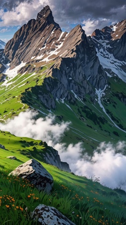 alps wallpaper, mountains, winter sports, background for mobile wallpaper (vertical)