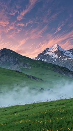 springtime wallpaper, green grass, sunny skies, background for mobile wallpaper (vertical)