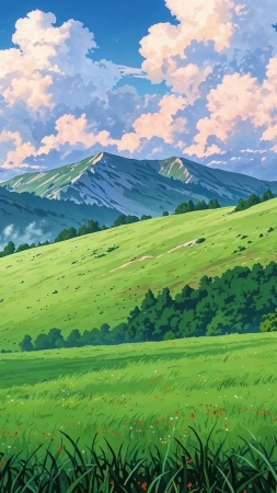 springtime wallpaper, lush landscapes, fresh air, background for mobile wallpaper (vertical)