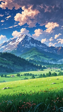 green hills wallpaper, fresh air, lush grass, background for mobile wallpaper (vertical)