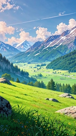 green hills wallpaper, picturesque landscape, lush landscape, background for mobile wallpaper (vertical)