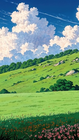 green hills wallpaper, lush landscapes, rolling fields, background for mobile wallpaper (vertical)