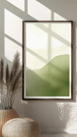 interior design wallpaper, green hue, calming color schemes, background for mobile wallpaper (vertical)