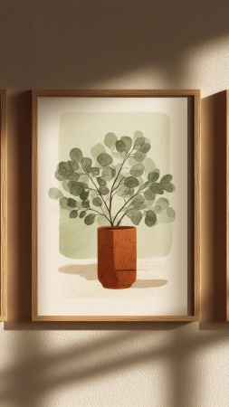 stress reduction wallpaper, biophilic design, botanical print, background for mobile wallpaper (vertical)