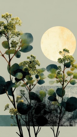 botanical design wallpaper, biophilic, eco-friendly decor, background for mobile wallpaper (vertical)