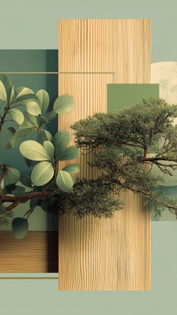 botanical design wallpaper, green leaves, eco-friendly design, background for mobile wallpaper (vertical)