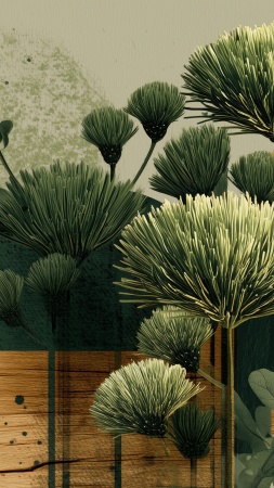 plant art wallpaper, botanical illustration, natural textures, background for mobile wallpaper (vertical)