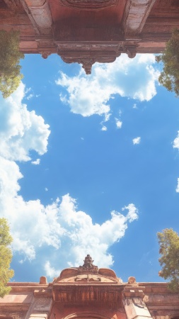 temple architecture wallpaper, skylight, architectural heritage, background for mobile wallpaper (vertical)