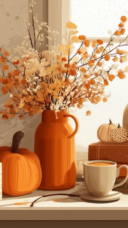 fall decor wallpaper, autumn style, seasonal home decor, background for mobile wallpaper (vertical)