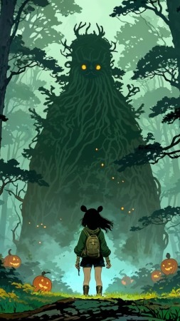 forest spirit wallpaper, enchanted forest, fairy tale, background for mobile wallpaper (vertical)