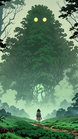 nature spirit wallpaper, eerie atmosphere, dark forest, background for mobile wallpaper (vertical)