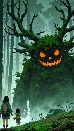 forest spirit wallpaper, enchanted woods, haunted forest, background for mobile wallpaper (vertical)