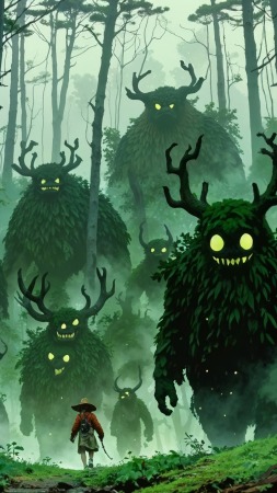 forest spirit wallpaper, enchanted woods, ethereal beings, background for mobile wallpaper (vertical)