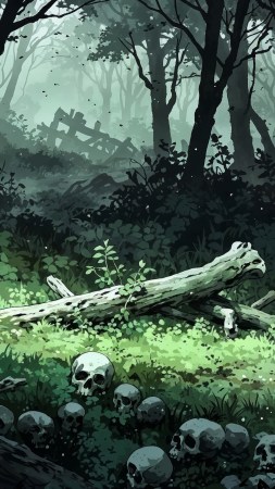 bone pile wallpaper, creepy landscape, dark wilderness, background for mobile wallpaper (vertical)